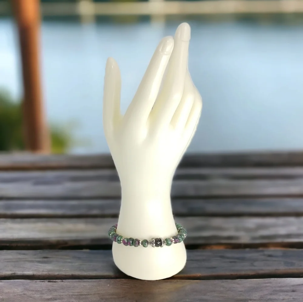 Ruby Zoisite & Obsidian Mala Bracelet Y2K  Crystalcore Egirl New Age Grunge 00s